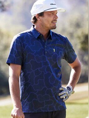 William Murray Men's Golf In The Weeds Blue Polo with Lime Logo Size Large
